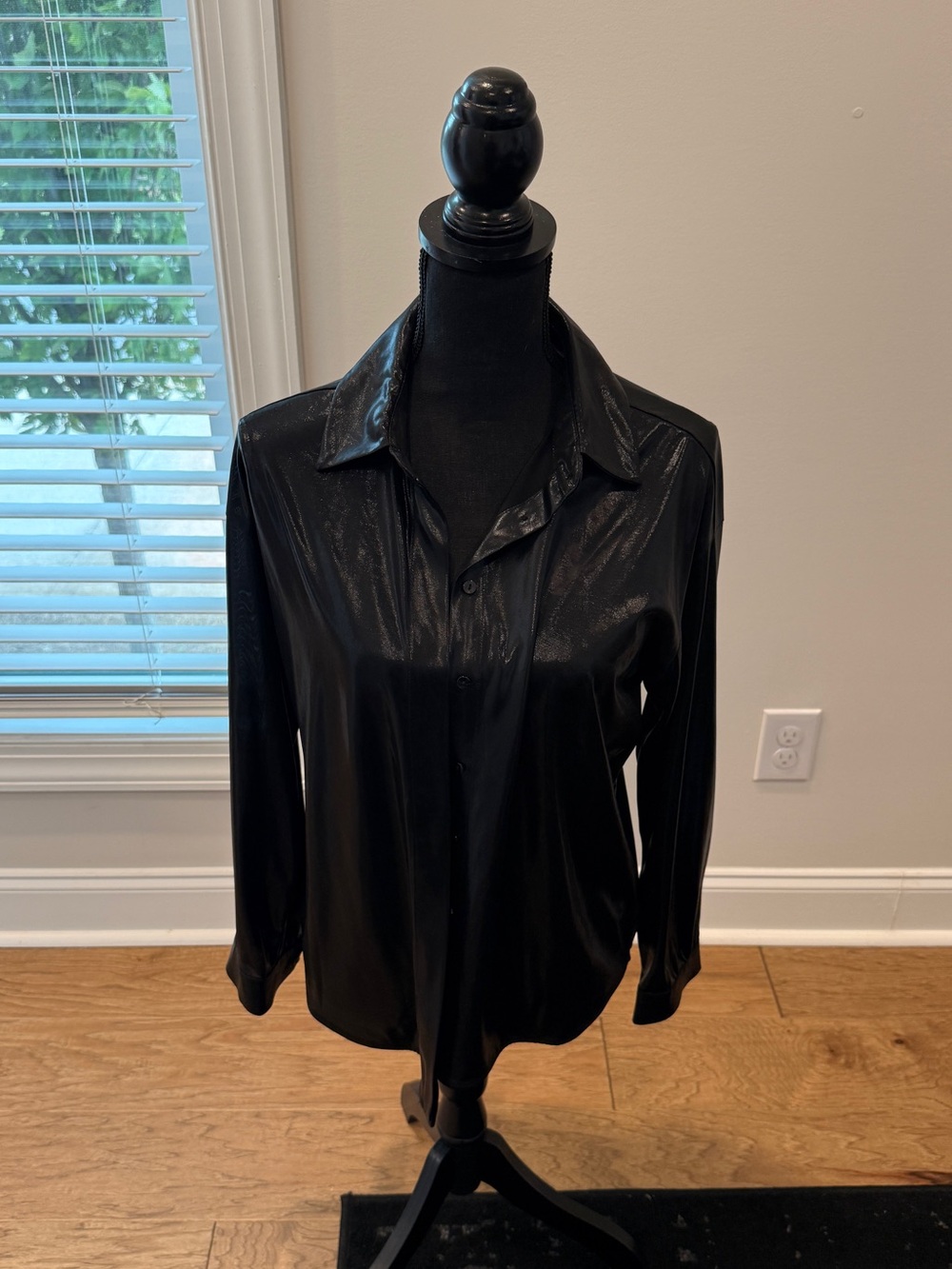 Anthropologie Black Shiny Button-Down Shirt